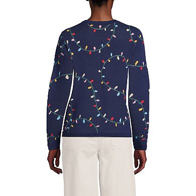 Women's Lands' End Fine-Gauge Cotton Allover Jacquard Crewneck Sweater