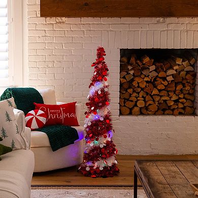 Nearly Natural 4-ft. Pre-Lit Artificial Tinsel Christmas Tree with 50 LED Lights