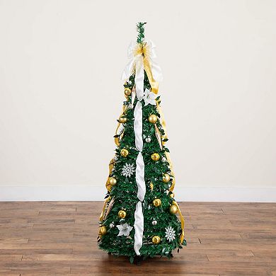Nearly Natural 5-ft. Pre-Lit Artificial Christmas Tree with Ornaments & Ribbons