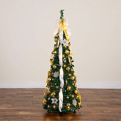 Nearly Natural 5-ft. Pre-Lit Artificial Christmas Tree with Ornaments & Ribbons