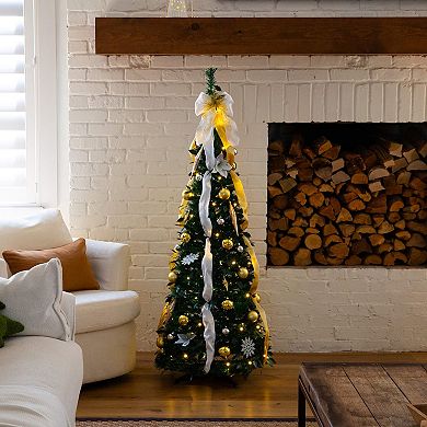 Nearly Natural 5-ft. Pre-Lit Artificial Christmas Tree with Ornaments & Ribbons