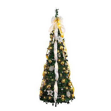 Nearly Natural 5-ft. Pre-Lit Artificial Christmas Tree with Ornaments & Ribbons