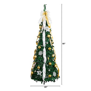 Nearly Natural 5-ft. Pre-Lit Artificial Christmas Tree with Ornaments & Ribbons
