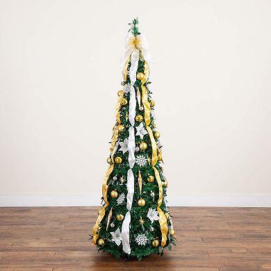 nearly natural 6-ft. Pre-Lit Artificial Christmas Tree with Ornaments & Ribbons