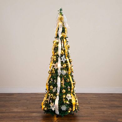 nearly natural 6-ft. Pre-Lit Artificial Christmas Tree with Ornaments & Ribbons