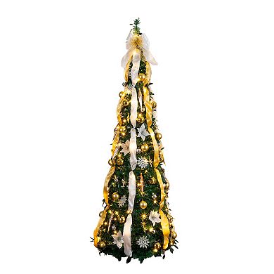 nearly natural 6-ft. Pre-Lit Artificial Christmas Tree with Ornaments & Ribbons