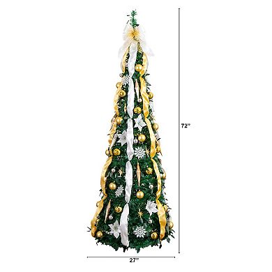 nearly natural 6-ft. Pre-Lit Artificial Christmas Tree with Ornaments & Ribbons