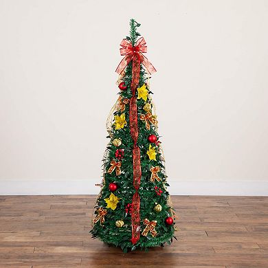 nearly natural 5-ft. Pre-Lit Artificial Christmas Tree with Ornaments & Ribbons