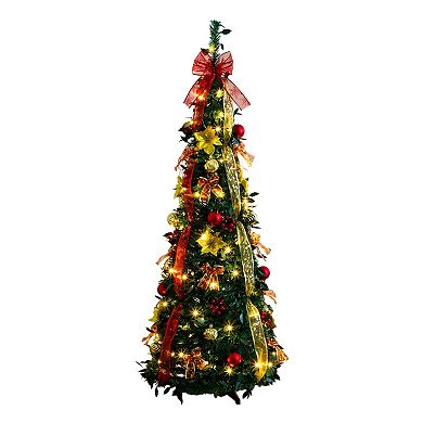 nearly natural 5-ft. Pre-Lit Artificial Christmas Tree with Ornaments & Ribbons
