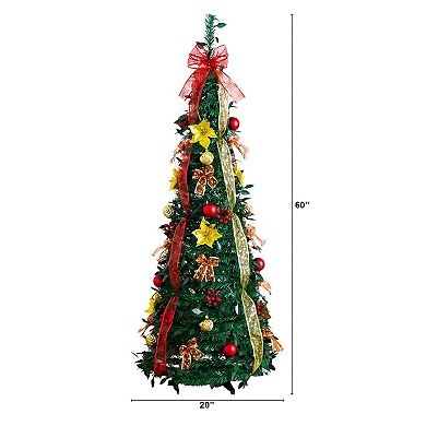 nearly natural 5-ft. Pre-Lit Artificial Christmas Tree with Ornaments & Ribbons