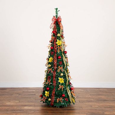 nearly natural 6-ft. Pre-Lit Artificial Christmas Tree with Ornaments & Ribbons