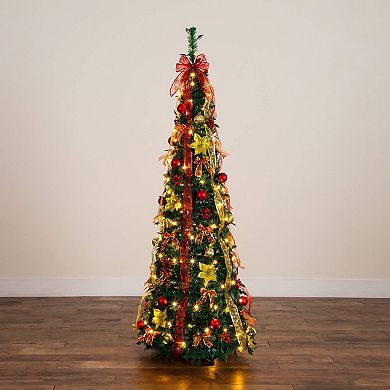 nearly natural 6-ft. Pre-Lit Artificial Christmas Tree with Ornaments & Ribbons