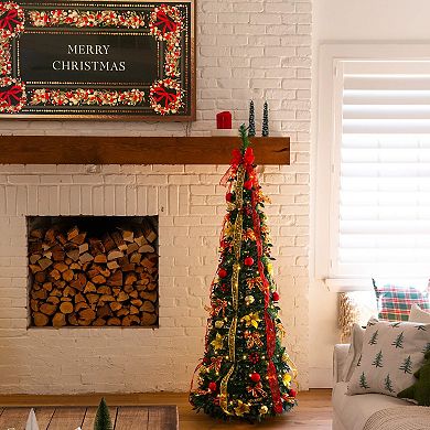 nearly natural 6-ft. Pre-Lit Artificial Christmas Tree with Ornaments & Ribbons