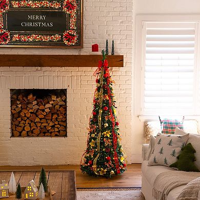 nearly natural 6-ft. Pre-Lit Artificial Christmas Tree with Ornaments & Ribbons