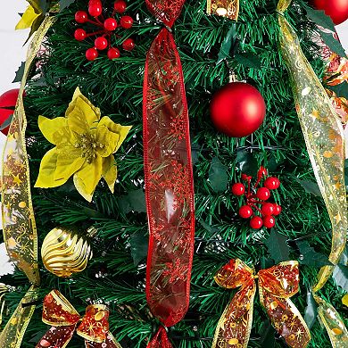 nearly natural 6-ft. Pre-Lit Artificial Christmas Tree with Ornaments & Ribbons