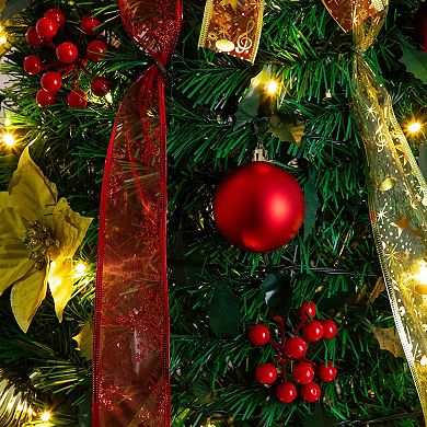 nearly natural 6-ft. Pre-Lit Artificial Christmas Tree with Ornaments & Ribbons