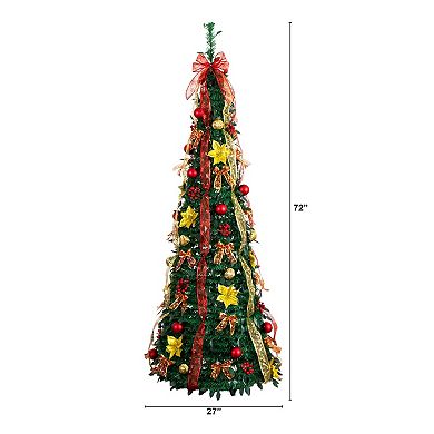 nearly natural 6-ft. Pre-Lit Artificial Christmas Tree with Ornaments & Ribbons