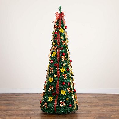 Nearly Natural 7-ft. Pre-Lit Artificial Christmas Tree with Ornaments & Ribbons