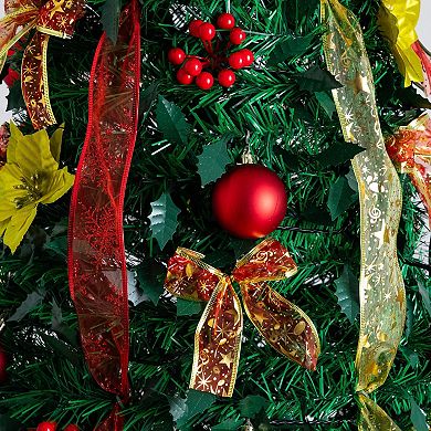 Nearly Natural 7-ft. Pre-Lit Artificial Christmas Tree with Ornaments & Ribbons