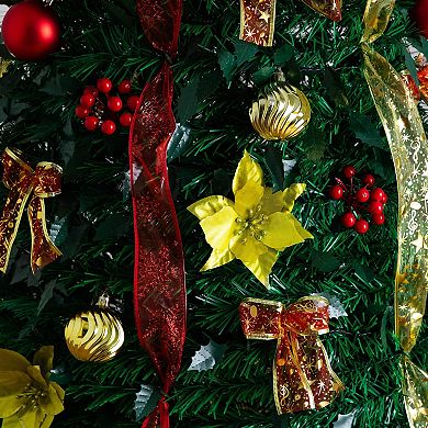 Nearly Natural 7-ft. Pre-Lit Artificial Christmas Tree with Ornaments & Ribbons