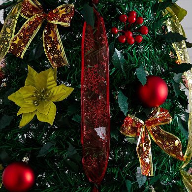 Nearly Natural 7-ft. Pre-Lit Artificial Christmas Tree with Ornaments & Ribbons