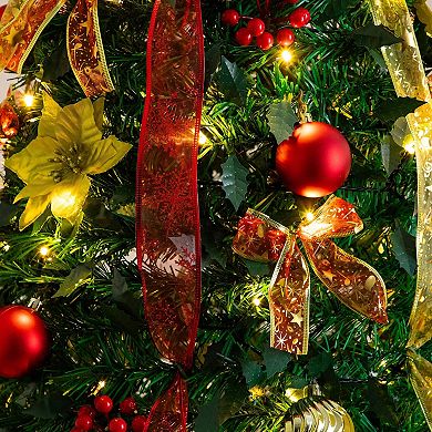 Nearly Natural 7-ft. Pre-Lit Artificial Christmas Tree with Ornaments & Ribbons