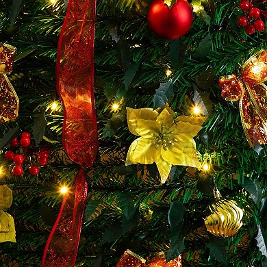 Nearly Natural 7-ft. Pre-Lit Artificial Christmas Tree with Ornaments & Ribbons