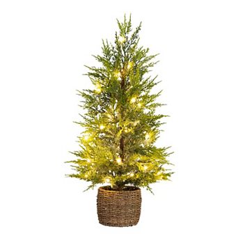 nearly natural 32 in Pre-Lit Artificial Lightly Snowed Cypress Christmas Tree