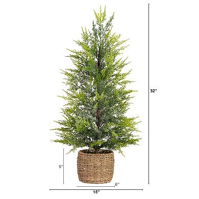Nearly Natural 32-in. Pre-Lit Artificial Lightly Snowed Cypress Christmas Tree
