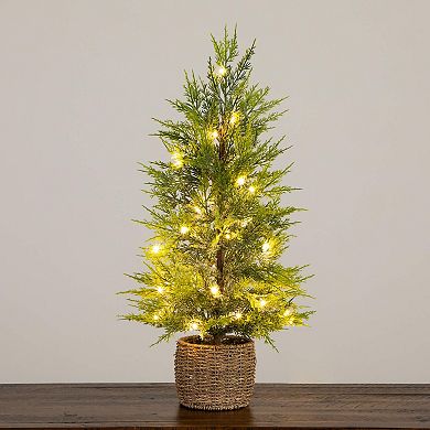 Nearly Natural 32-in. Pre-Lit Artificial Lightly Snowed Cypress Christmas Tree
