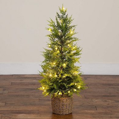 Nearly Natural 3-ft. Pre-Lit Artificial Lightly Snowed Cypress Christmas Tree
