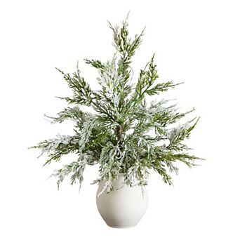 nearly natural 18 in Pre-Lit Artificial Mini Snowed Cypress Christmas Tree