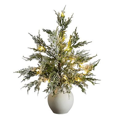 nearly natural 18-in. Pre-Lit Artificial Mini Snowed Cypress Christmas Tree