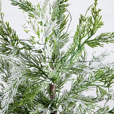 nearly natural 18-in. Pre-Lit Artificial Mini Snowed Cypress Christmas Tree