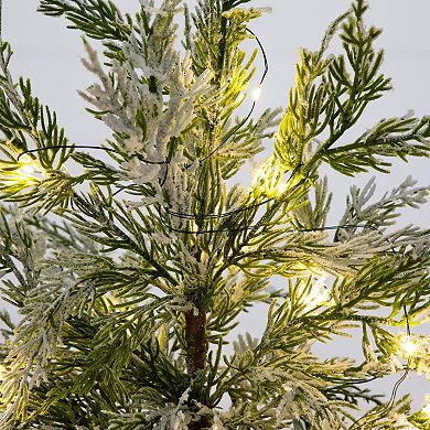 nearly natural 18-in. Pre-Lit Artificial Mini Snowed Cypress Christmas Tree