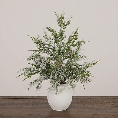 nearly natural 18-in. Pre-Lit Artificial Mini Snowed Cypress Christmas Tree