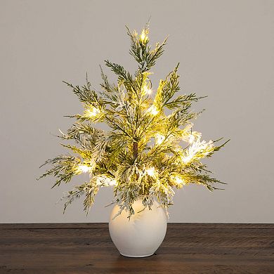 nearly natural 18-in. Pre-Lit Artificial Mini Snowed Cypress Christmas Tree