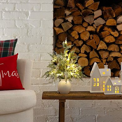 nearly natural 18-in. Pre-Lit Artificial Mini Snowed Cypress Christmas Tree