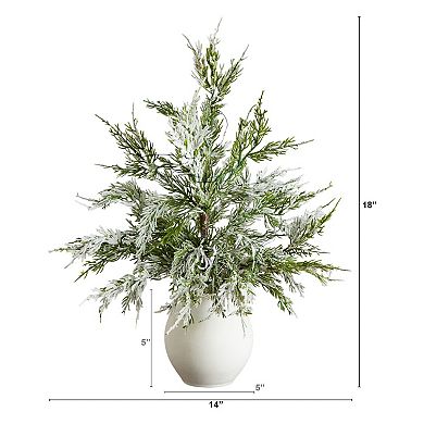 nearly natural 18-in. Pre-Lit Artificial Mini Snowed Cypress Christmas Tree