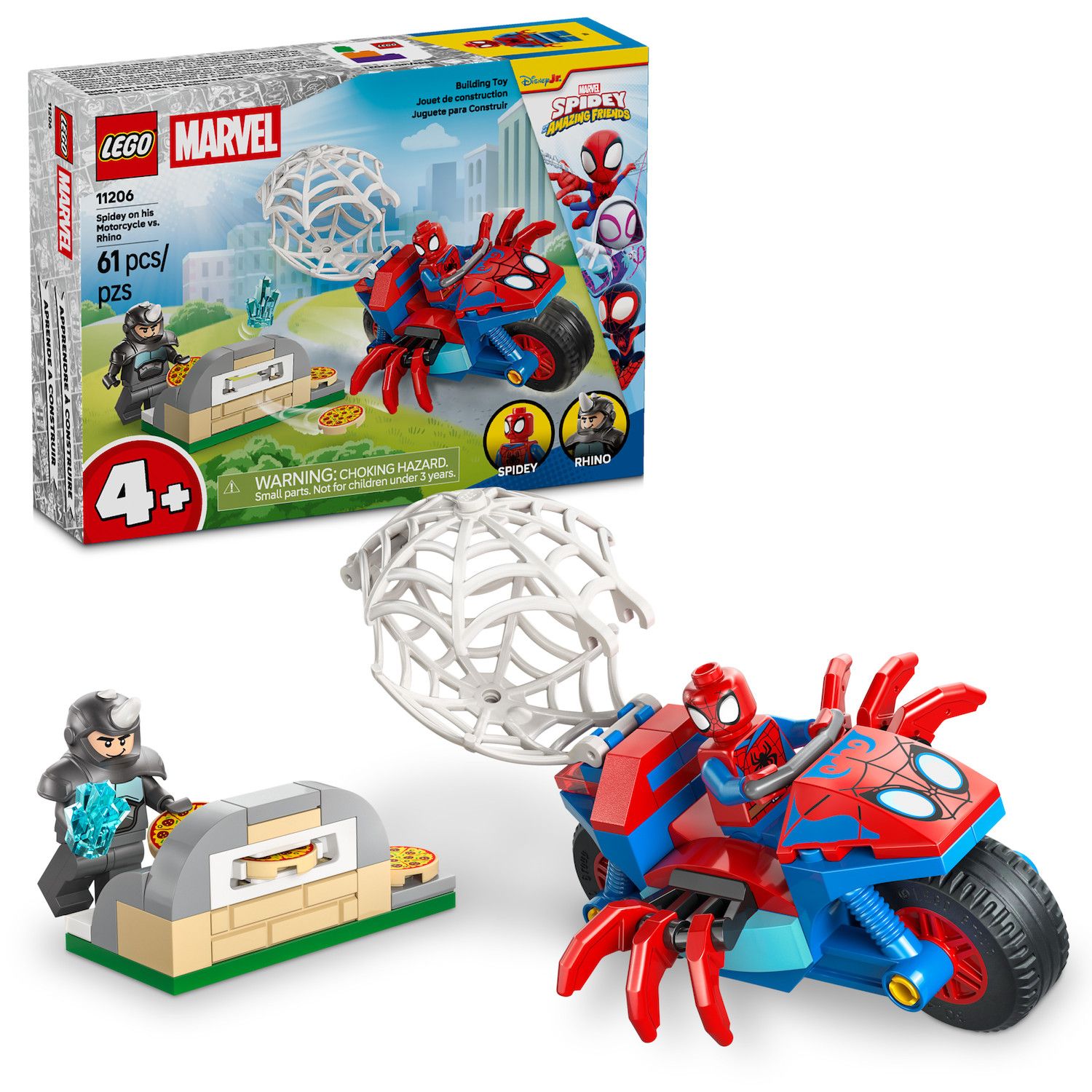 Детские конструкторы LEGO Marvel Spidey & His Amazing Friends Spidey on Motorcycle vs. Rhino Building Toy