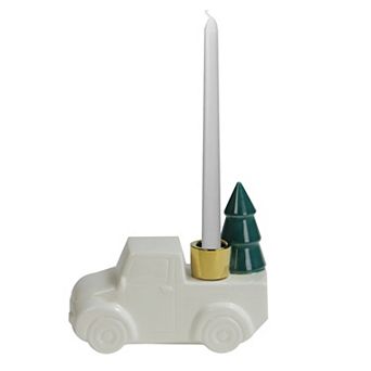 Northlight Ceramic Truck with Christmas Tree Taper Candlestick Holder - 6-inch