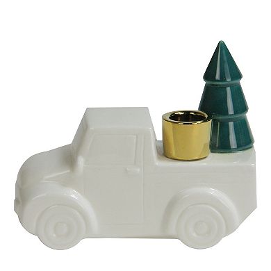 Northlight Ceramic Truck with Christmas Tree Taper Candlestick Holder - 6-inch