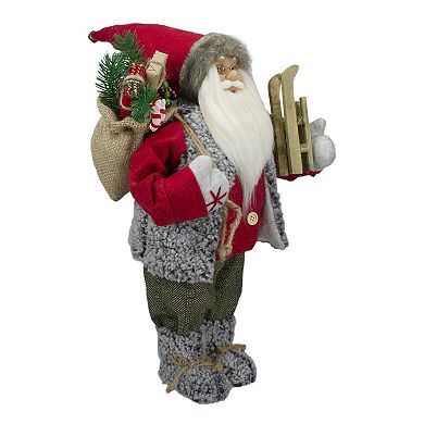 Northlight 18-Inch Standing Santa Figure Carrying Presents & Sled