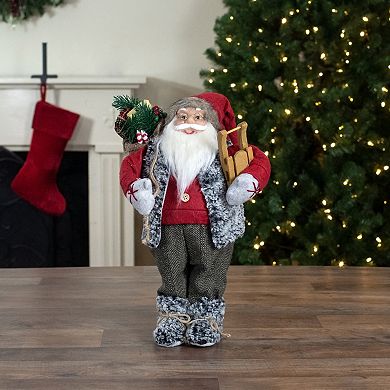Northlight 18-Inch Standing Santa Figure Carrying Presents & Sled