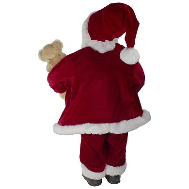 Northlight 18-Inch Standing Santa with Plush Bear Christmas Figure Decoration