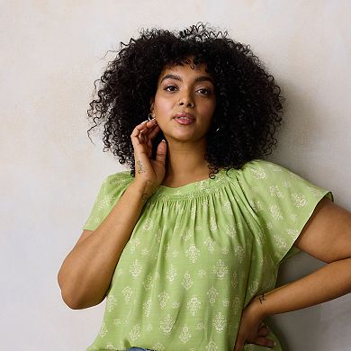 Plus Size LC Lauren Conrad Shirred Neck With Self-Tie Shell