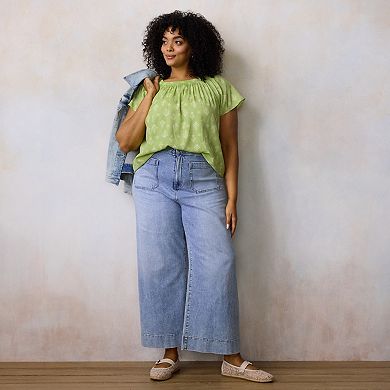 Plus Size LC Lauren Conrad Shirred Neck With Self-Tie Shell