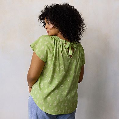 Plus Size LC Lauren Conrad Shirred Neck With Self-Tie Shell