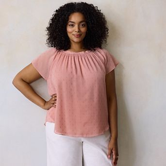 Plus Size LC Lauren Conrad Shirred Neck With Self-Tie Shell