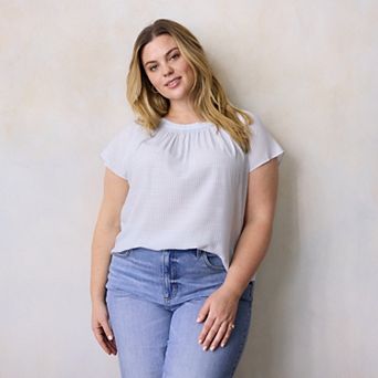 Plus Size LC Lauren Conrad Shirred Neck With Self-Tie Shell